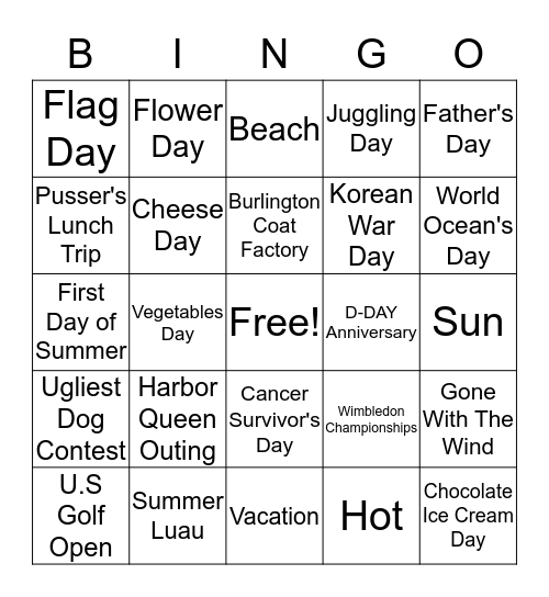 June Stuff Bingo Card