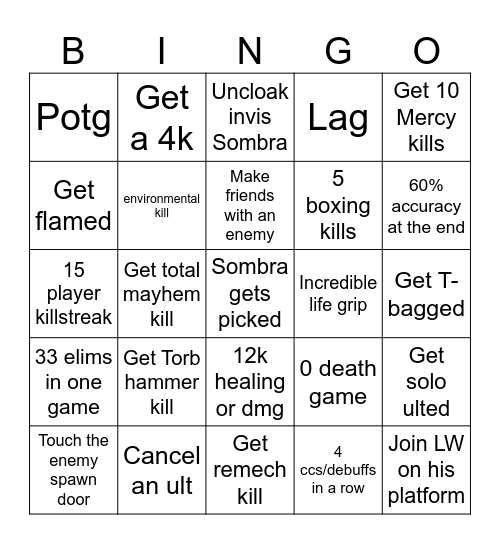 OW2 Bingo Card