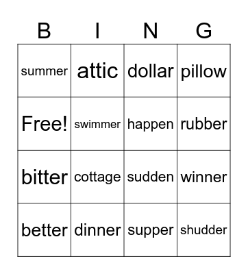 VCCV Bingo Card