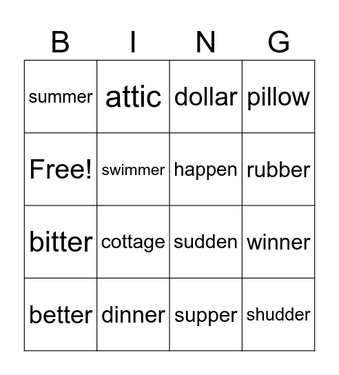 VCCV Bingo Card