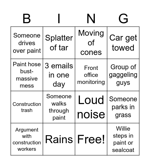 Crazy Neighbor Bingo Card