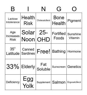 VITAMIN D Bingo Card