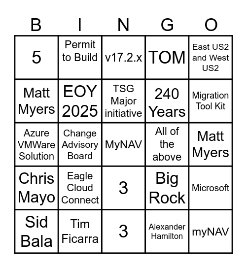 D&A TSG Bingo Card