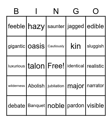 VOCABULARY Bingo Card