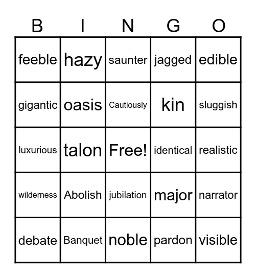 VOCABULARY Bingo Card