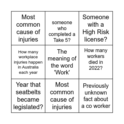 Work Safety Day Bingo Card