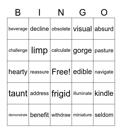 VOCABULARY Bingo Card