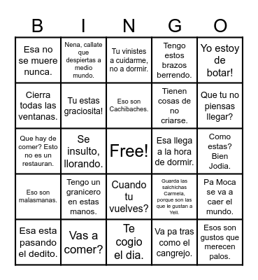 Frases De Mami Bingo Card