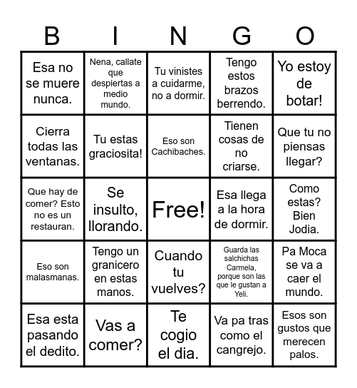 Frases De Mami Bingo Card