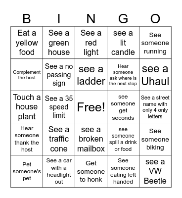 Real Life Progressive Supper Bingo Card