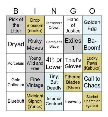 TFT Tactics Bingo Card