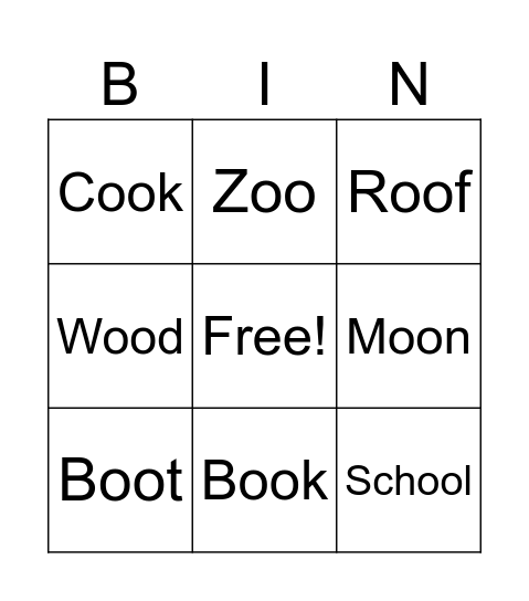 'oo' words Bingo Card