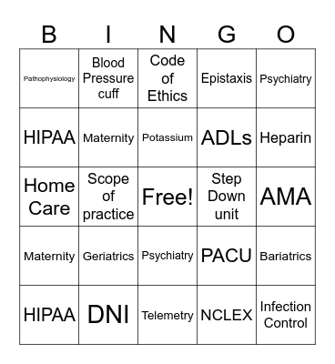 NSAD Bingo Card