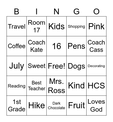 Mrs. Ross Bingo Card