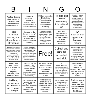 InternationalHumanitarian Law Bingo Card