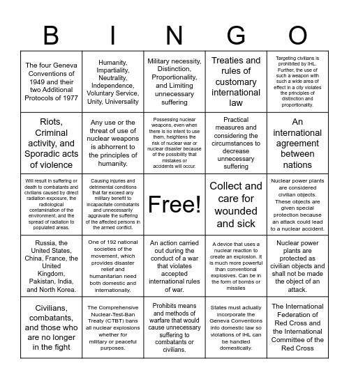 InternationalHumanitarian Law Bingo Card