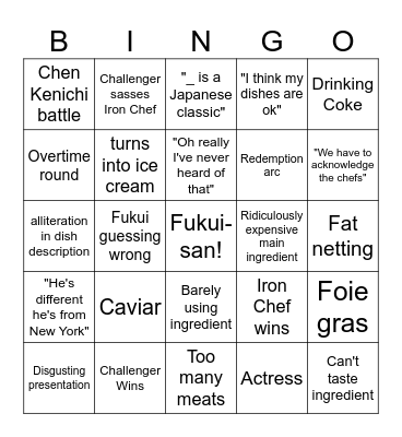 Iron Chef Bingo Card