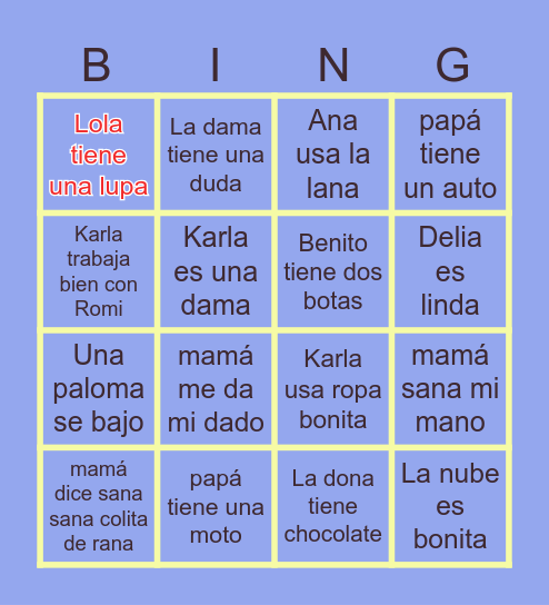 karlita lectura avanzada Bingo Card