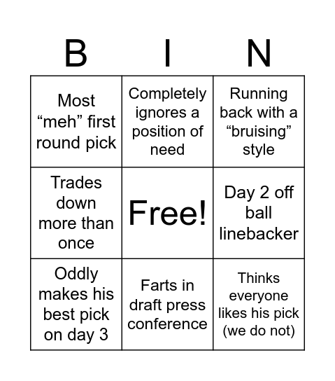 Baalke Bingo Card