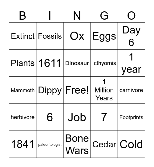 Dinosaur Bingo Card