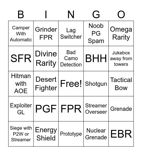 PGTD3 Bingo Card