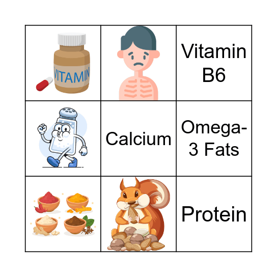 Nutrition Intake for Over 65's Bingo Card
