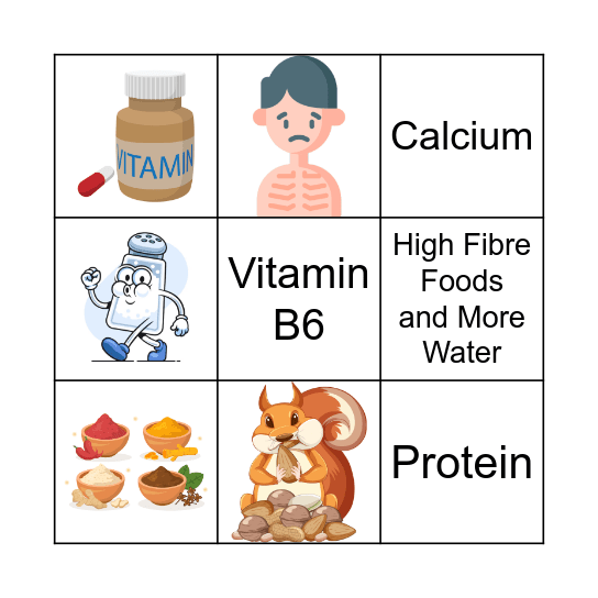 Nutrition Intake for Over 65's BINGO Card