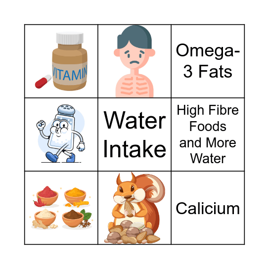 Nutrition Intake for Over 65's Bingo Card