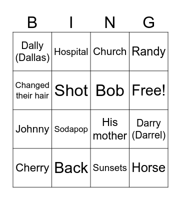 Outsiders Characters Bingo Card