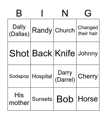 Outsiders Characters Bingo Card