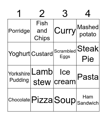 Food Bingo Card