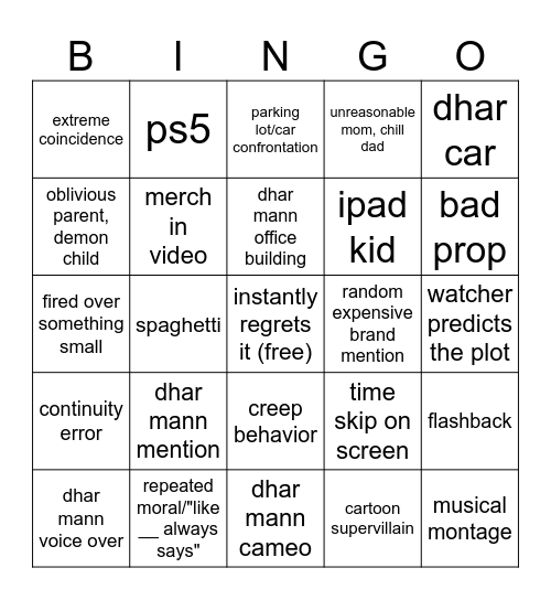 dhar mann bingo Card