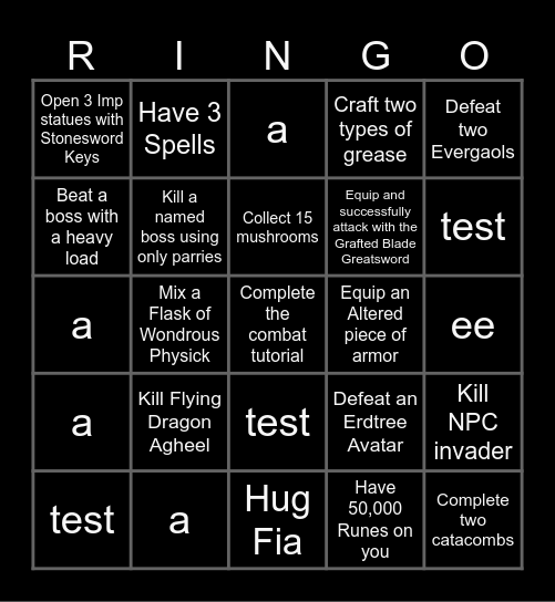 Elden Ring Bingo Card