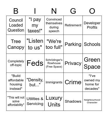 Rezoning for Housing Bingo Card