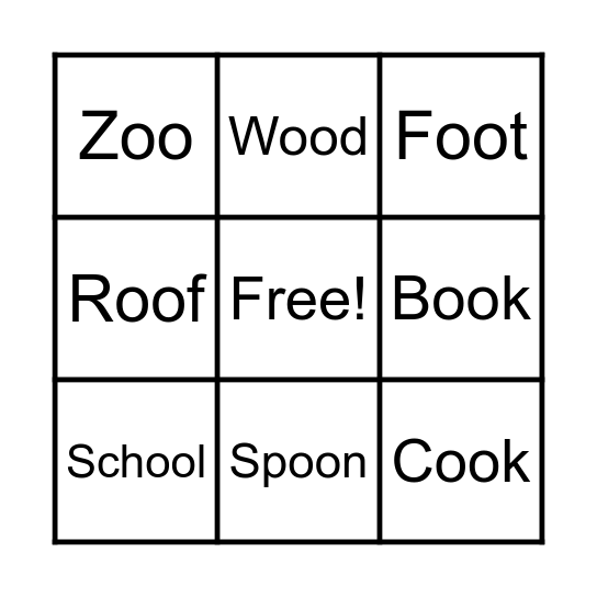 'oo' word Bingo Card
