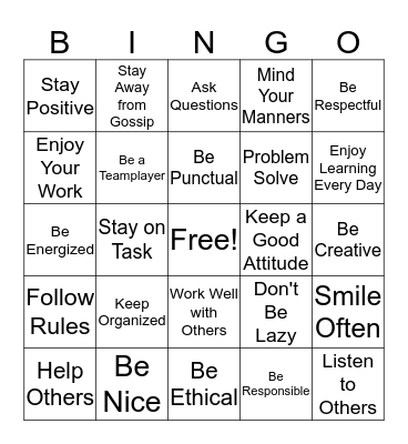 On-The-Job Bingo Card