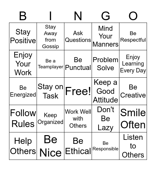 On-The-Job Bingo Card