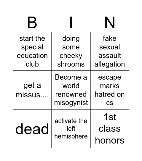 Vishal's University Bingo Card