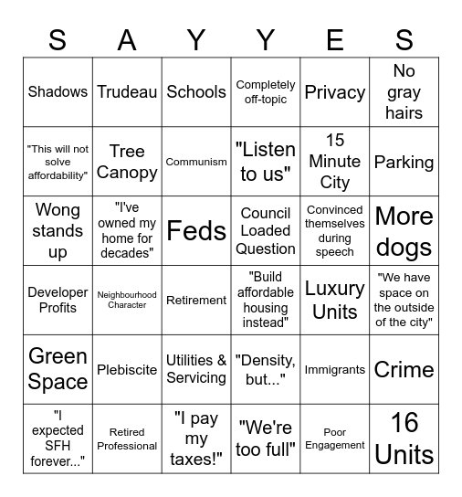 Rezoning: Expert Level Bingo Card