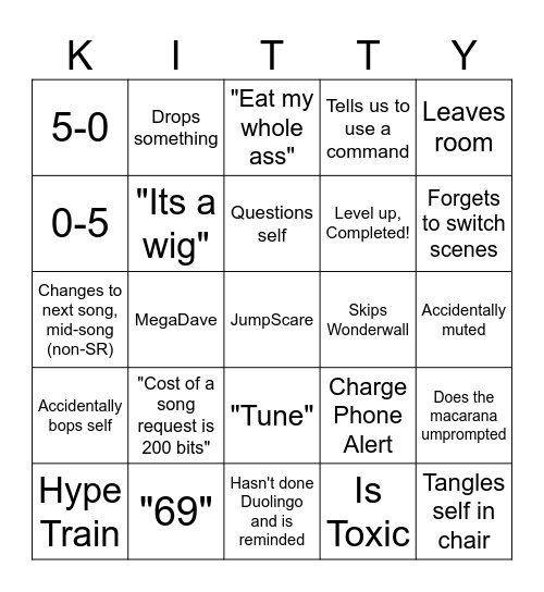 Kitty Stream Bingo Card