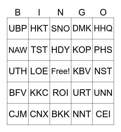 AirAsia Domestic route Bingo Card