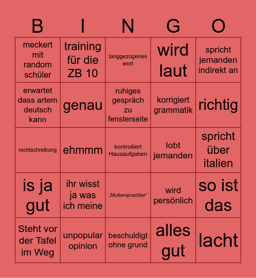 Frau Schnieders Bingo Card