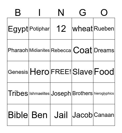 Joseph in Egypt Bingo Card