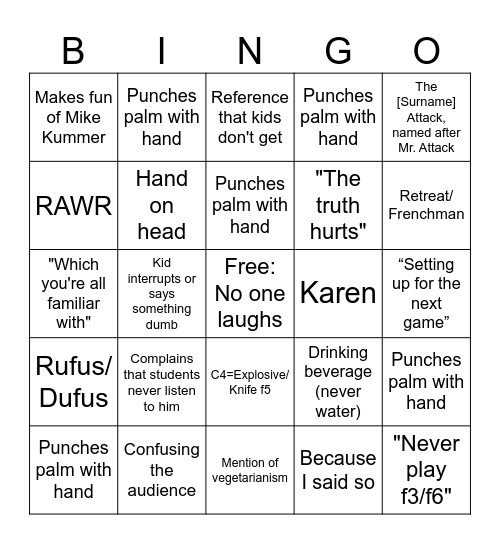 Ben Finegold Bingo Card