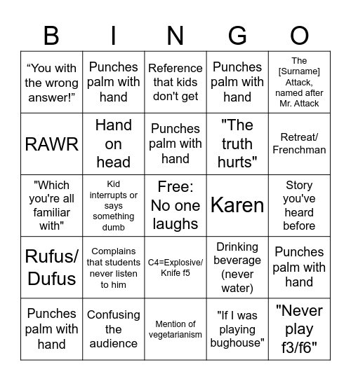 Ben Finegold Bingo Card