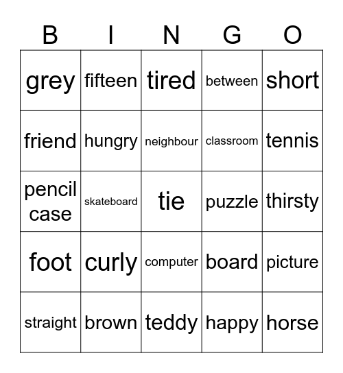 Family and Friends Bingo Card