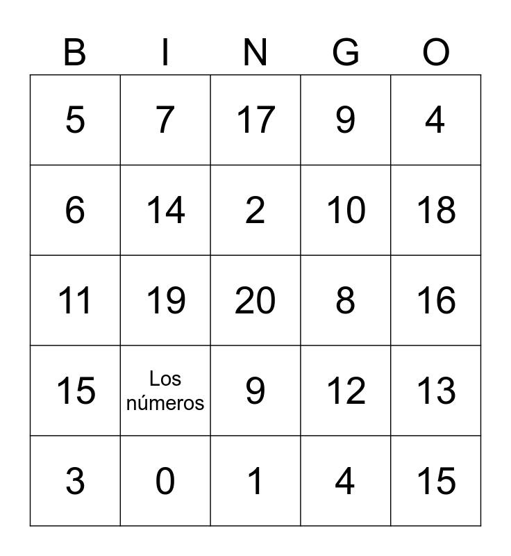 NUMEROS GRANDES Bingo Card