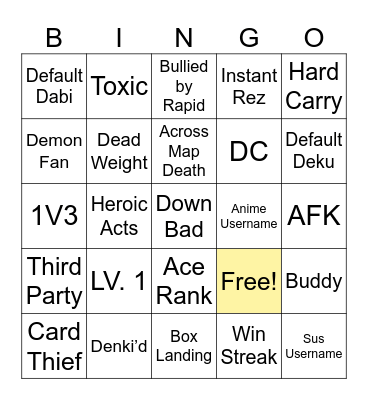 Ultra Rumbling Bingo Card