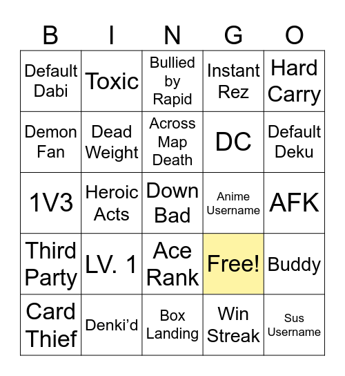 Ultra Rumbling Bingo Card