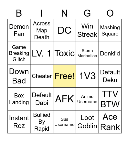 Ultra Rumbling Bingo Card